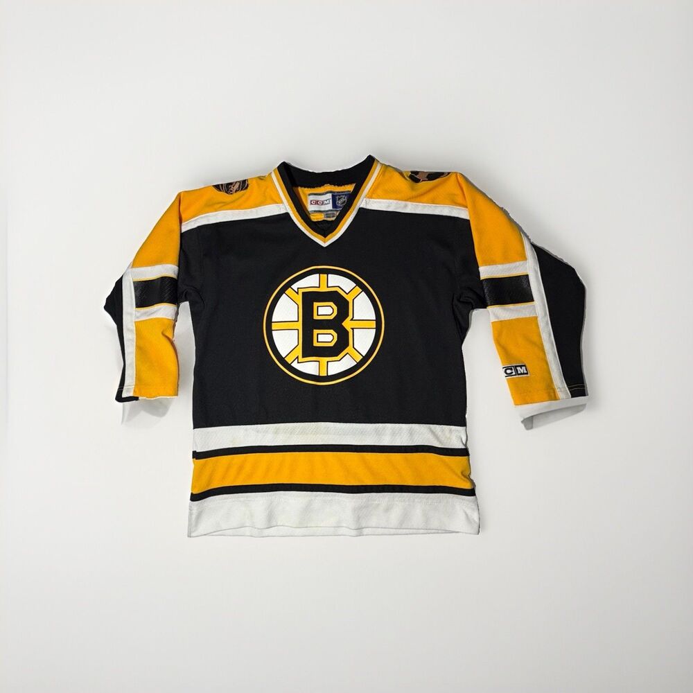 Vintage CCM Boston Bruins NHL Hockey Jersey Youth L/XL Black Gold 90s